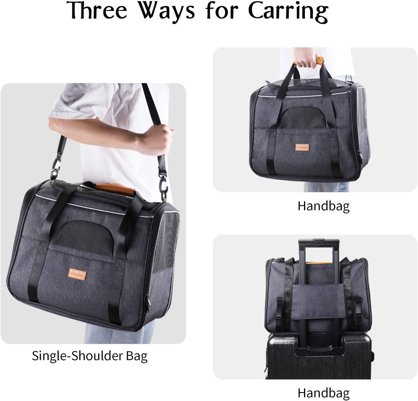 Portable Cat and Small Dog Carrier Bag, Foldable Soft-Sided Transport Carrier, Airline Approved with Shoulder Strap, Removable Mat, and Pet Bowl