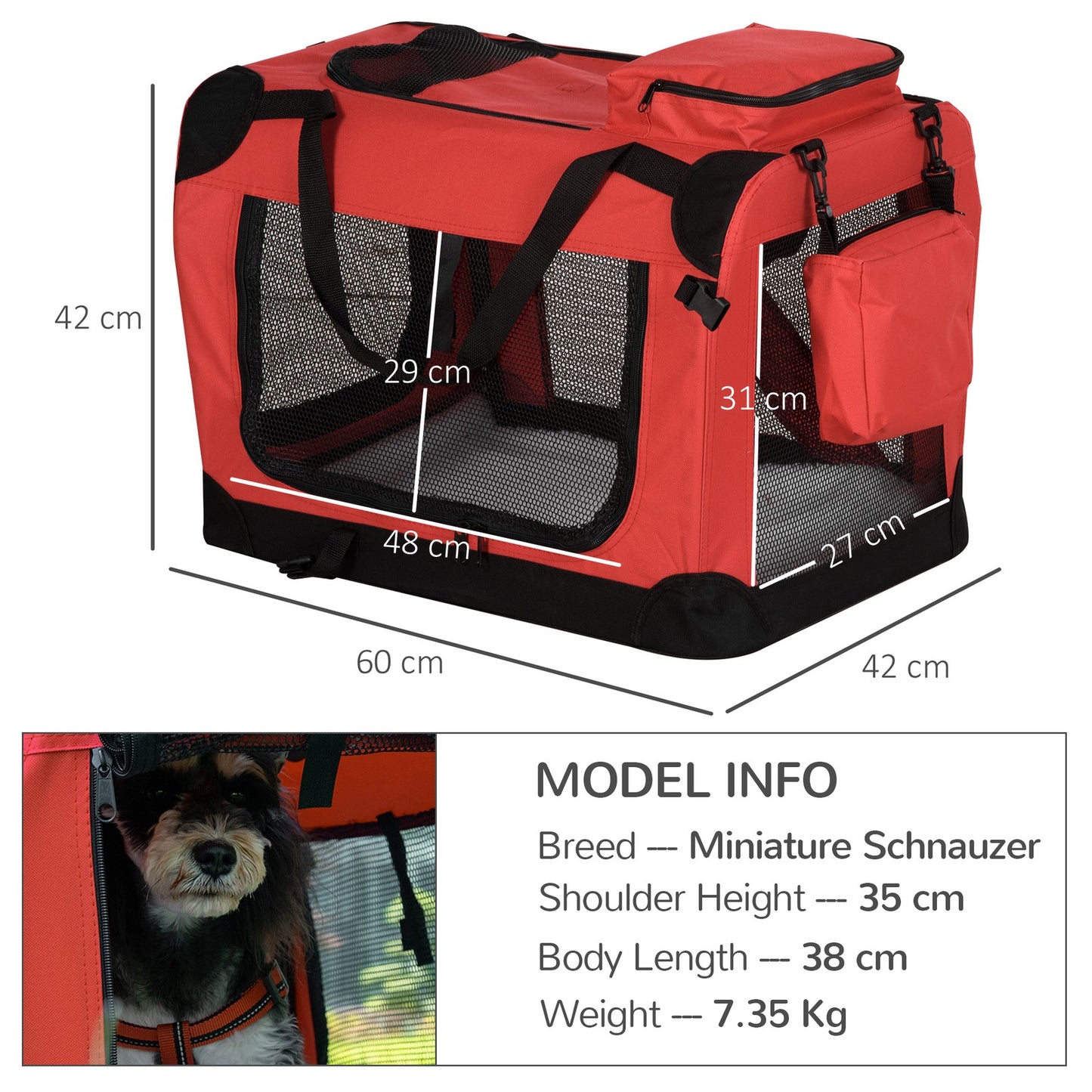 Pawhut 60Cm Foldable Pet Carrier, Soft Side Pet Travel Crate W/ Mat, Red