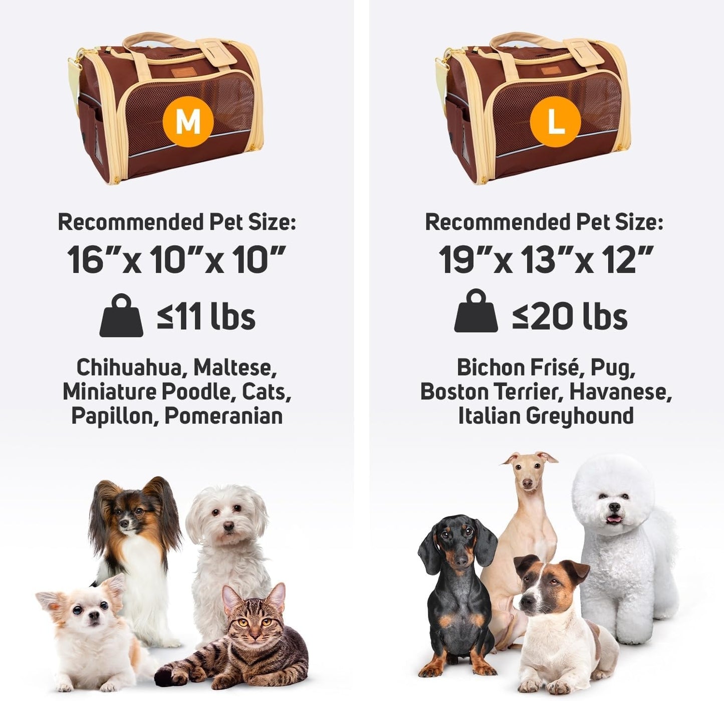 Pet Carrier Dog Carrier for Small Medium Dogs Large Cat Carrier Bag Pet Carriers for Cats Pet Carriers for Dogs Cat Bag Travel Carrier Small Dog Car Carrier Bag Foldable Pet Carrier (Brown L)