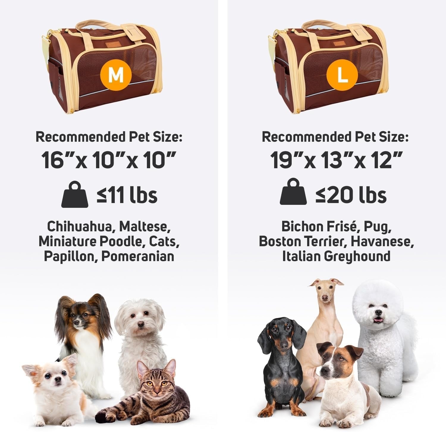 Pet Carrier Dog Carrier for Small Medium Dogs Large Cat Carrier Bag Pet Carriers for Cats Pet Carriers for Dogs Cat Bag Travel Carrier Small Dog Car Carrier Bag Foldable Pet Carrier (Brown L)