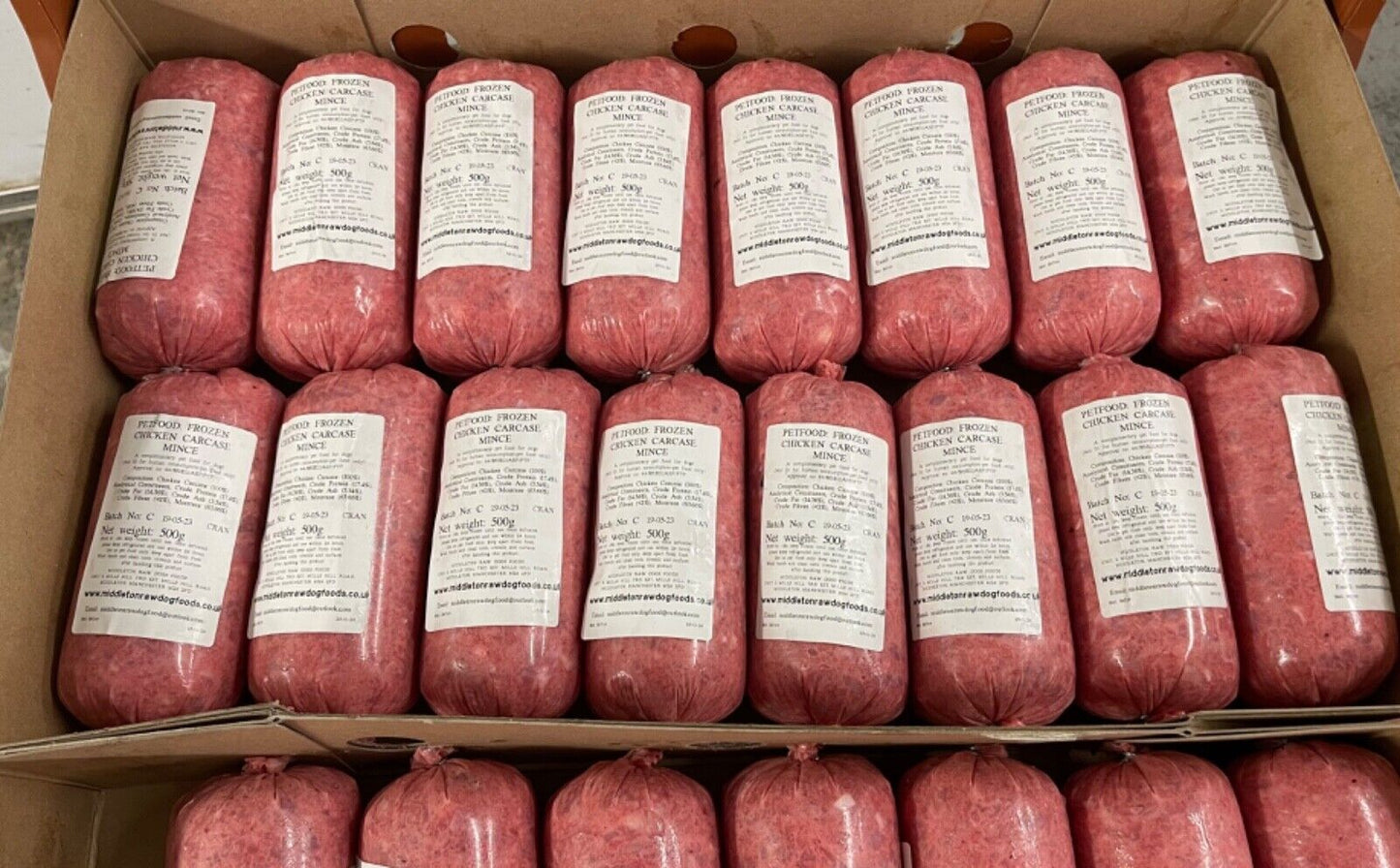 Frozen Dog Food Chicken Mince 40 X 500G Chubs 20Kg Box. BARF RAW DIET Delivered