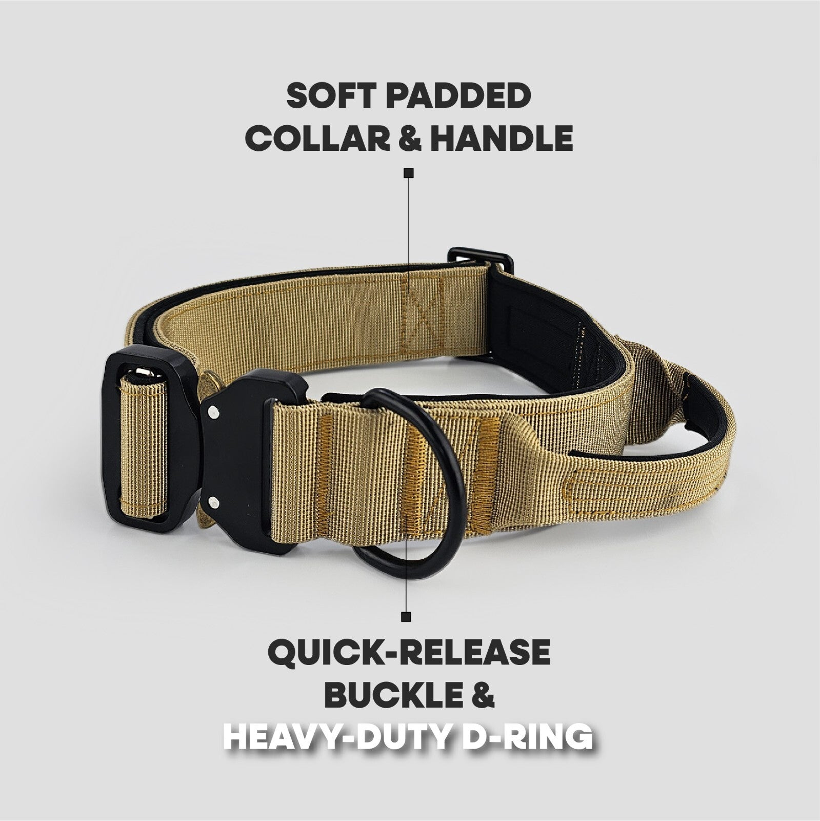 Hugglepets Tactical K9 Dog Collar Endurance Adjustable Heavy Duty Control Handle