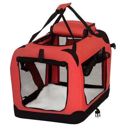 Pawhut 60Cm Foldable Pet Carrier, Soft Side Pet Travel Crate W/ Mat, Red