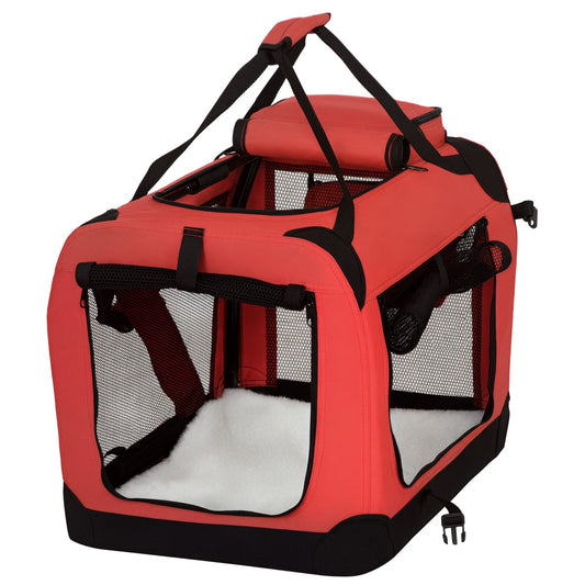Pawhut 60Cm Foldable Pet Carrier, Soft Side Pet Travel Crate W/ Mat, Red