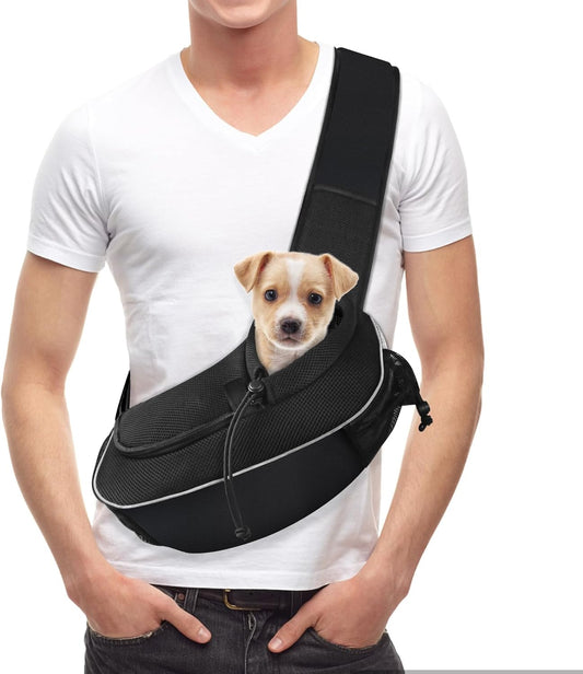 Stylish and Comfortable Pet Carrier Sling for Small Dogs, Cats, and Rabbits - Versatile Travel Bag with Safety Belt and Multiple Pockets in Black