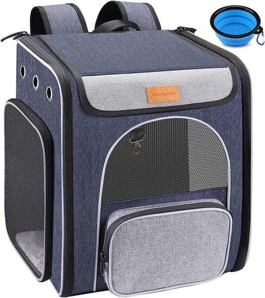 Cat Carrier Backpack - Foldable & Breathable Pet Carrier for Cats & Small Dogs, Perfect for Hiking & Travel with Safety Leash & Collapsible Bowl