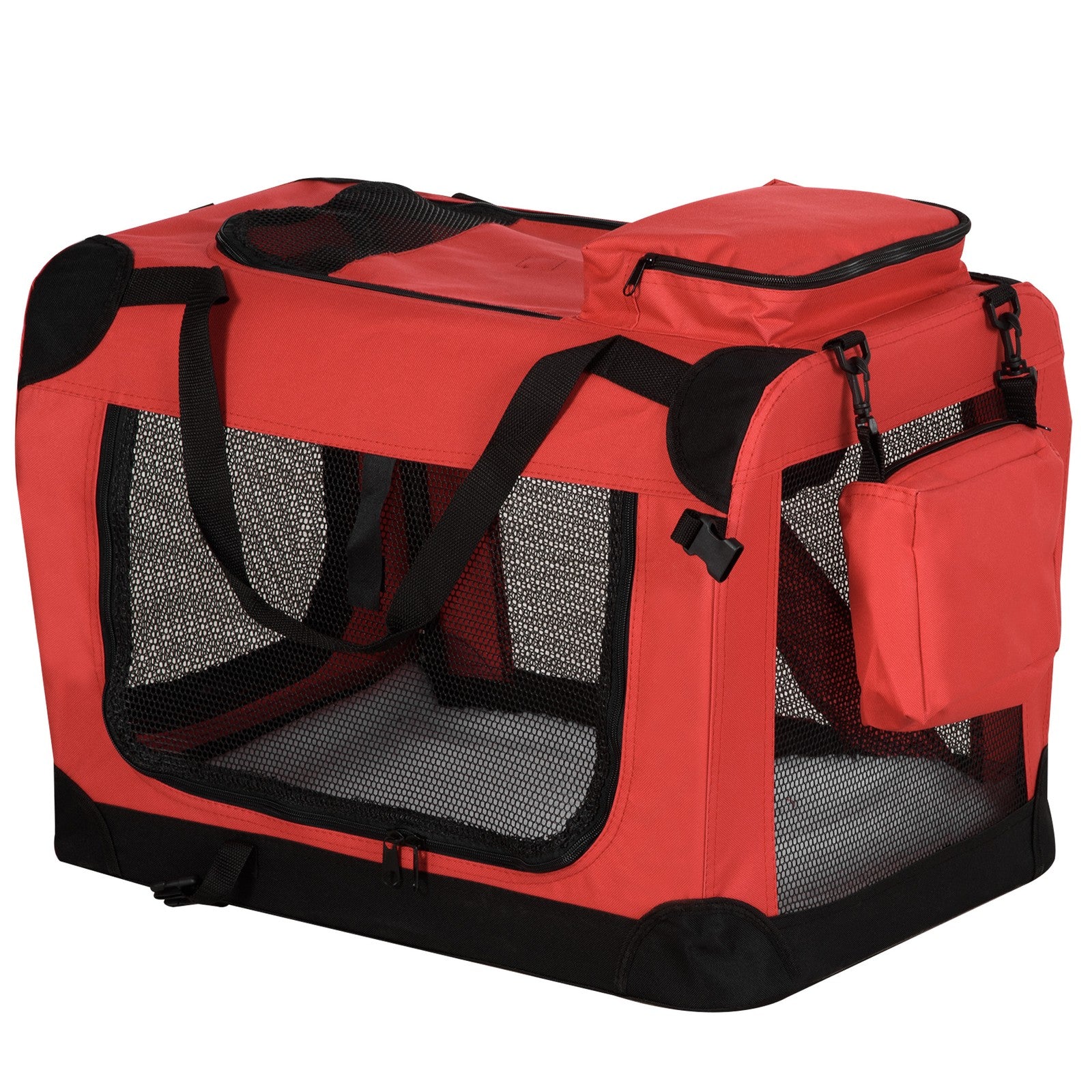 Pawhut 60Cm Foldable Pet Carrier, Soft Side Pet Travel Crate W/ Mat, Red