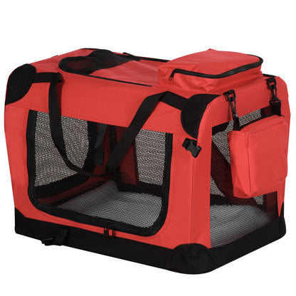 Pawhut 60Cm Foldable Pet Carrier, Soft Side Pet Travel Crate W/ Mat, Red