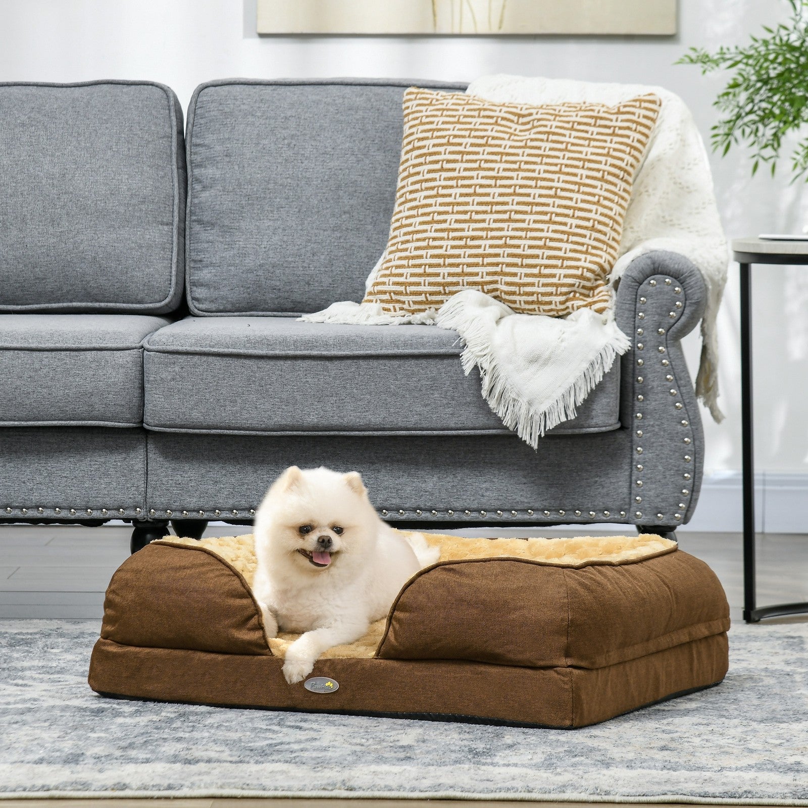Pawhut Dog Bed Calming Pet Bed Dog Mattress for Small Dogs - Brown