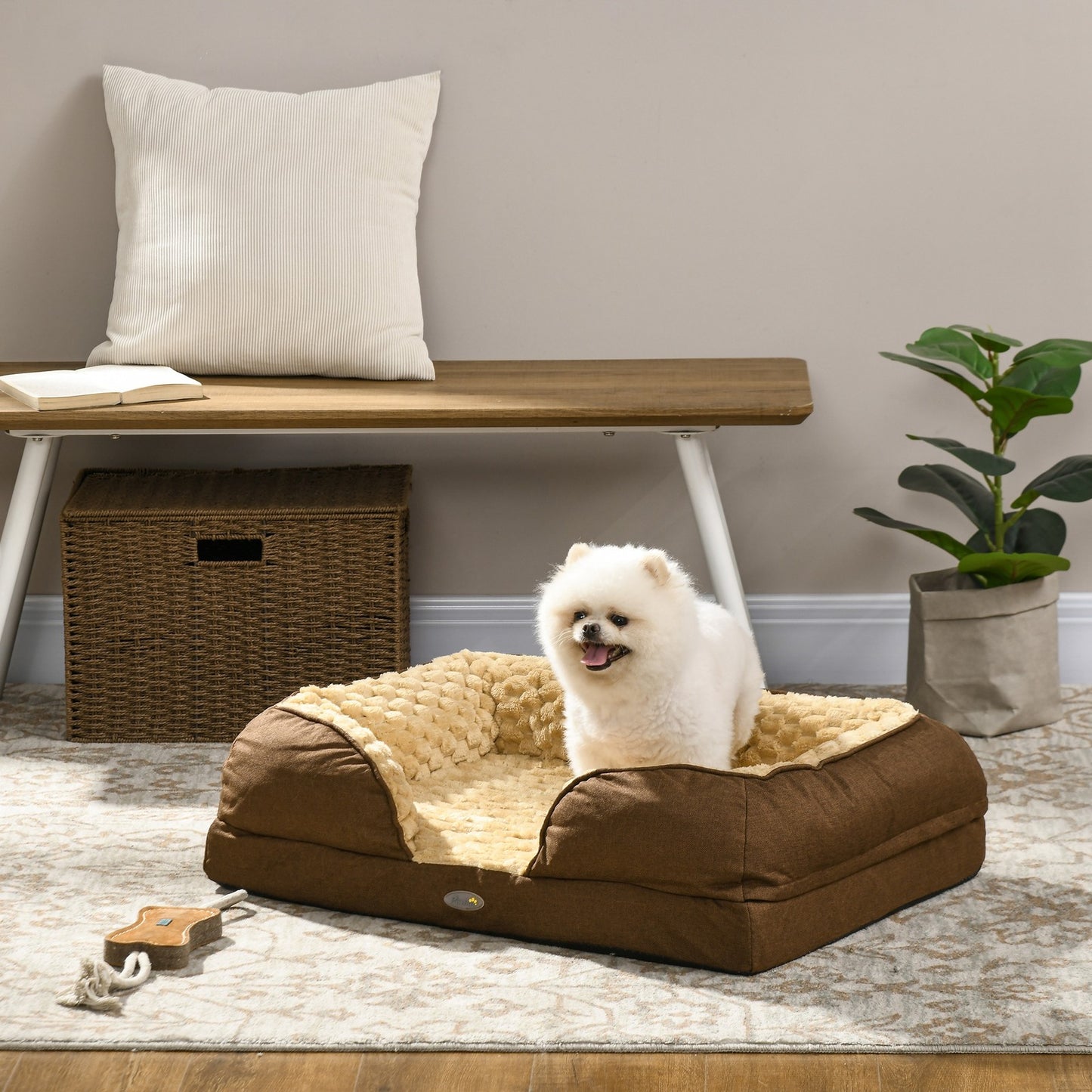 Pawhut Dog Bed Calming Pet Bed Dog Mattress for Small Dogs - Brown