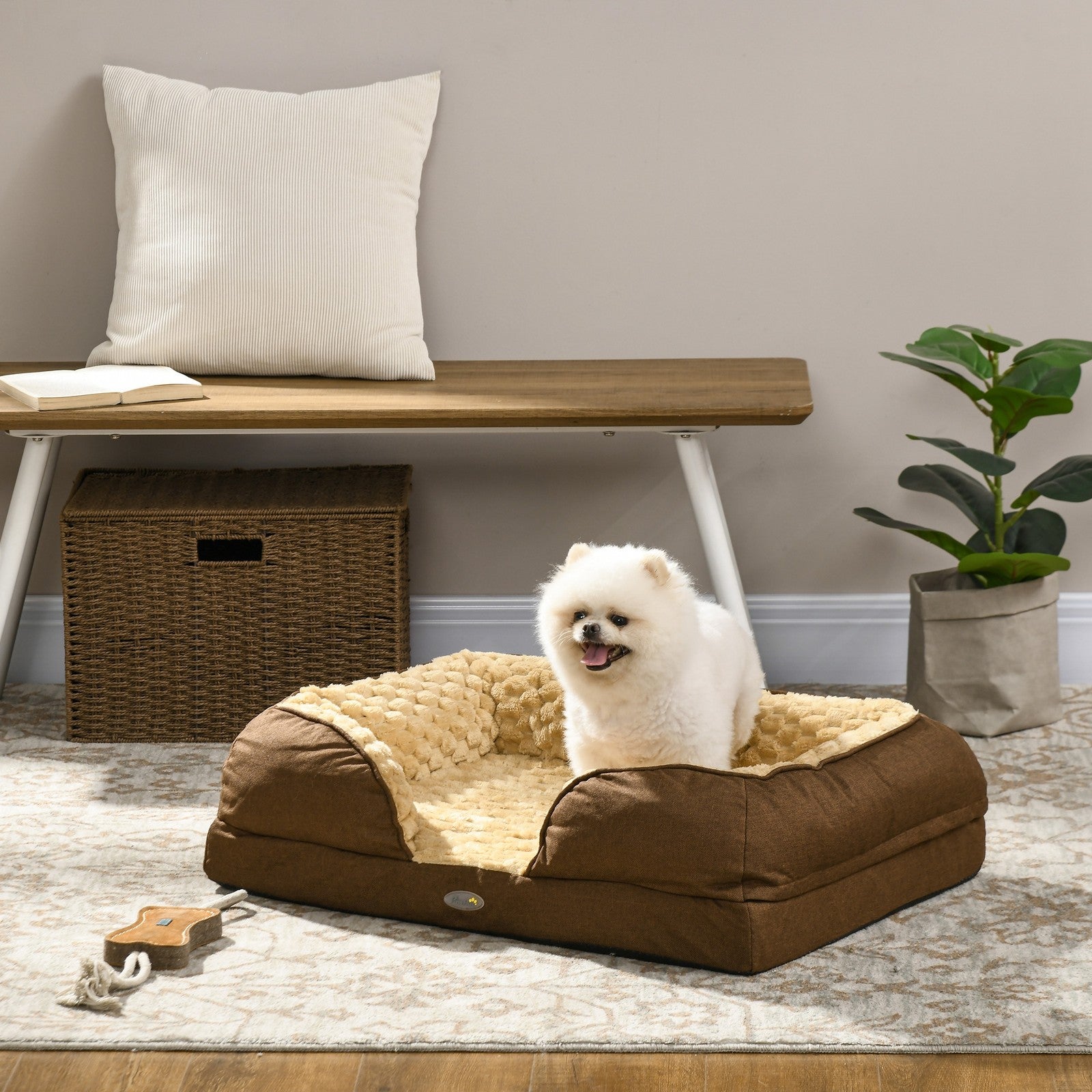 Pawhut Dog Bed Calming Pet Bed Dog Mattress for Small Dogs - Brown