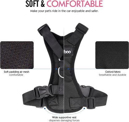 Premium Dog Safety Vest Harness - Adjustable Car Harness with Buckle Clip for Secure Travel of Small and Medium Dogs in Black