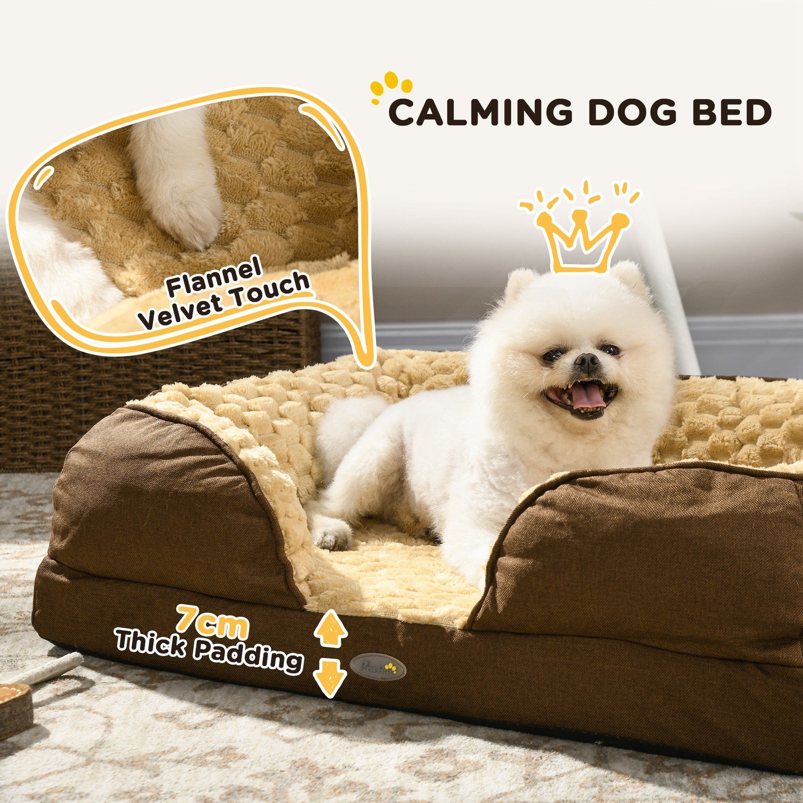 Pawhut Dog Bed Calming Pet Bed Dog Mattress for Small Dogs - Brown