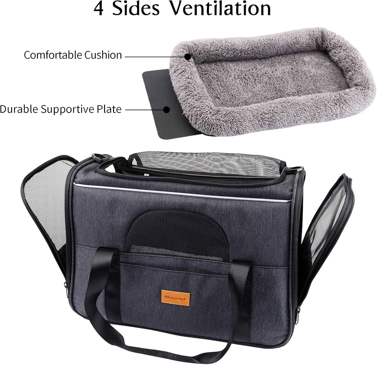 Portable Cat and Small Dog Carrier Bag, Foldable Soft-Sided Transport Carrier, Airline Approved with Shoulder Strap, Removable Mat, and Pet Bowl