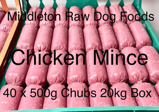 Frozen Dog Food Chicken Mince 40 X 500G Chubs 20Kg Box. BARF RAW DIET Delivered