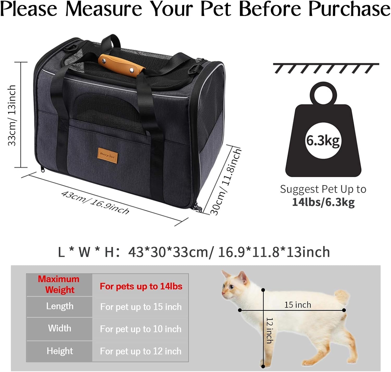 Portable Cat and Small Dog Carrier Bag, Foldable Soft-Sided Transport Carrier, Airline Approved with Shoulder Strap, Removable Mat, and Pet Bowl