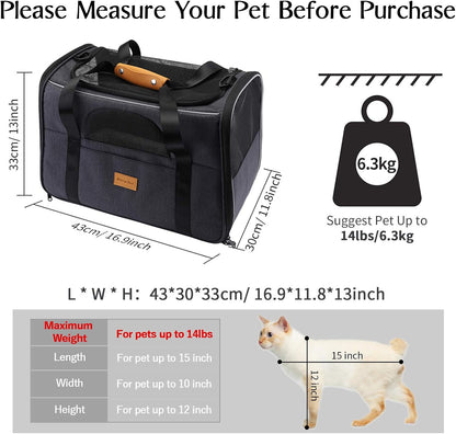 Portable Cat and Small Dog Carrier Bag, Foldable Soft-Sided Transport Carrier, Airline Approved with Shoulder Strap, Removable Mat, and Pet Bowl