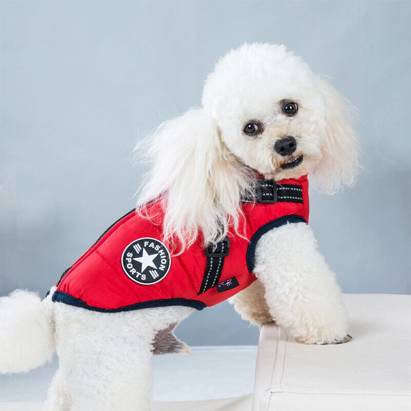 Dog Coat Waterproof with Harness Jacket Raincoat Winter Zip Coats Pet Hole Warm