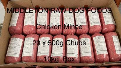 Frozen Dog Food Chicken Mince 20 X 500G Chubs 10Kg Box .BARF RAW DIET Delivered