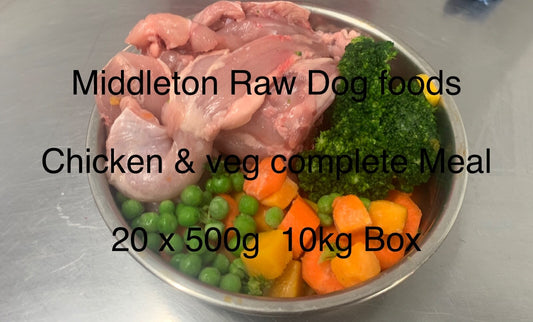 Dog Food Frozen Chicken & Veg Complete Meal 20X500G Chub 10Kg Box BARF RAW DIET