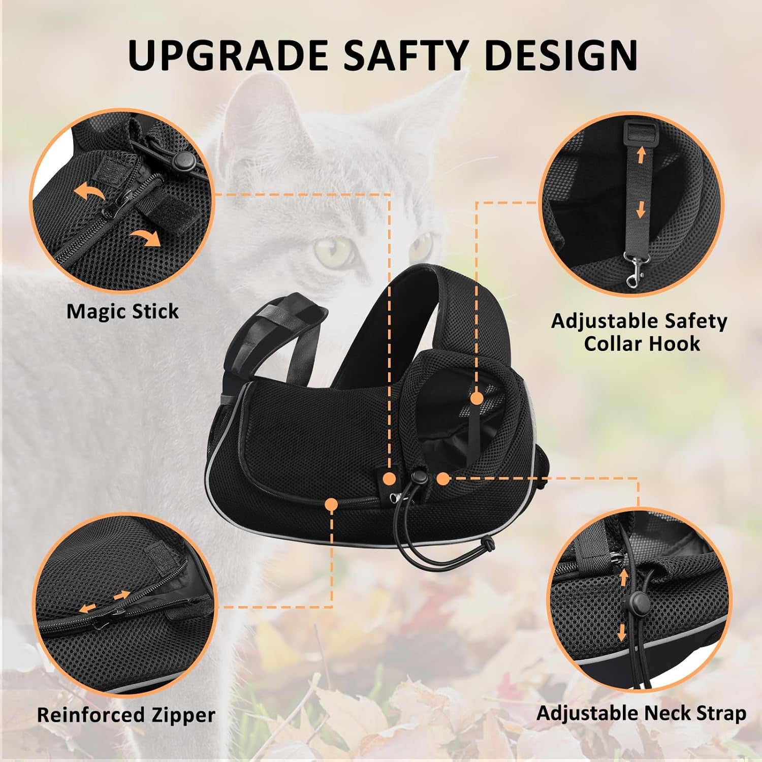 Stylish and Comfortable Pet Carrier Sling for Small Dogs, Cats, and Rabbits - Versatile Travel Bag with Safety Belt and Multiple Pockets in Black