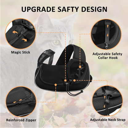 Stylish and Comfortable Pet Carrier Sling for Small Dogs, Cats, and Rabbits - Versatile Travel Bag with Safety Belt and Multiple Pockets in Black