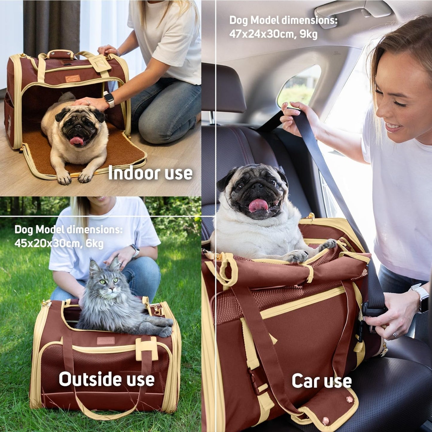 Pet Carrier Dog Carrier for Small Medium Dogs Large Cat Carrier Bag Pet Carriers for Cats Pet Carriers for Dogs Cat Bag Travel Carrier Small Dog Car Carrier Bag Foldable Pet Carrier (Brown L)