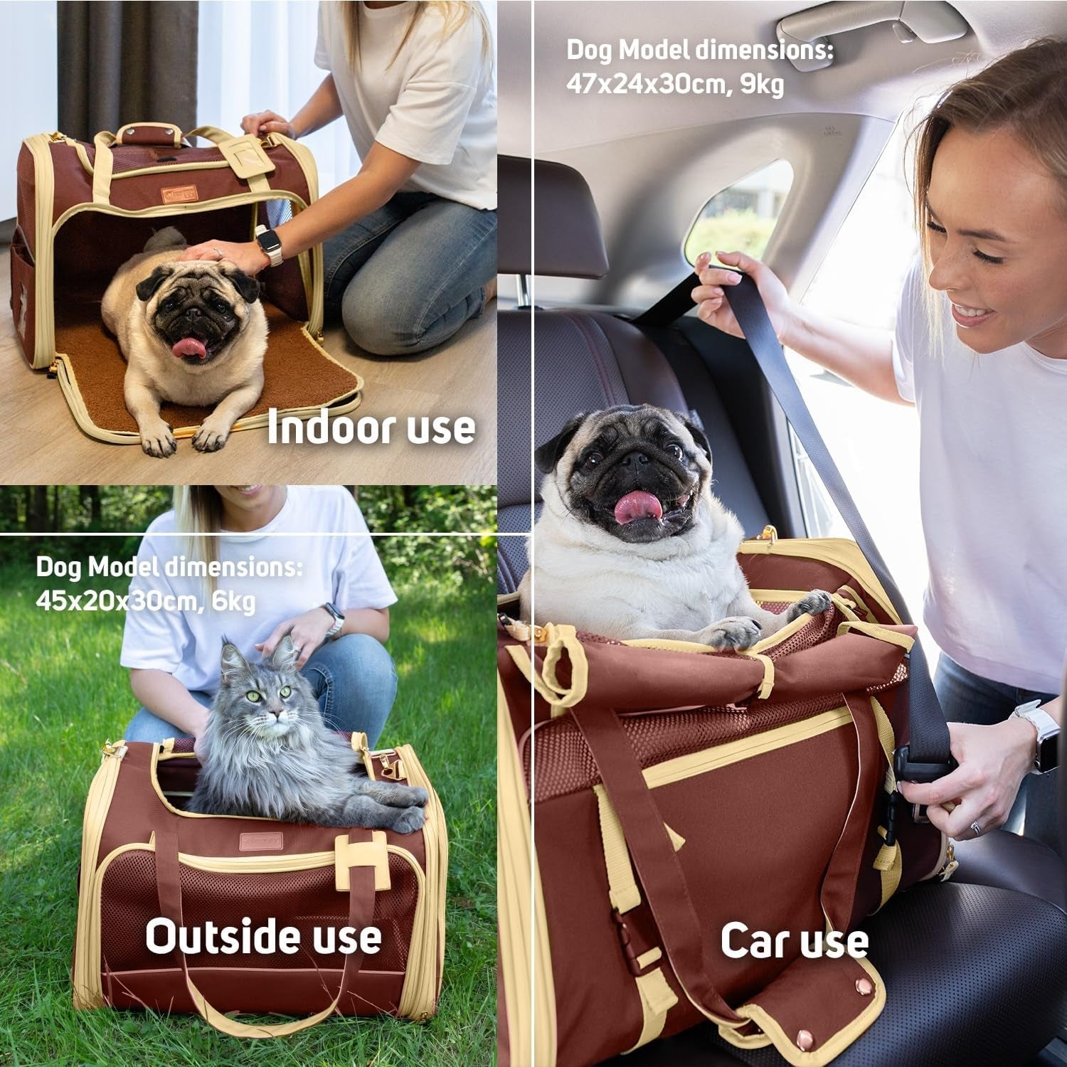 Pet Carrier Dog Carrier for Small Medium Dogs Large Cat Carrier Bag Pet Carriers for Cats Pet Carriers for Dogs Cat Bag Travel Carrier Small Dog Car Carrier Bag Foldable Pet Carrier (Brown L)