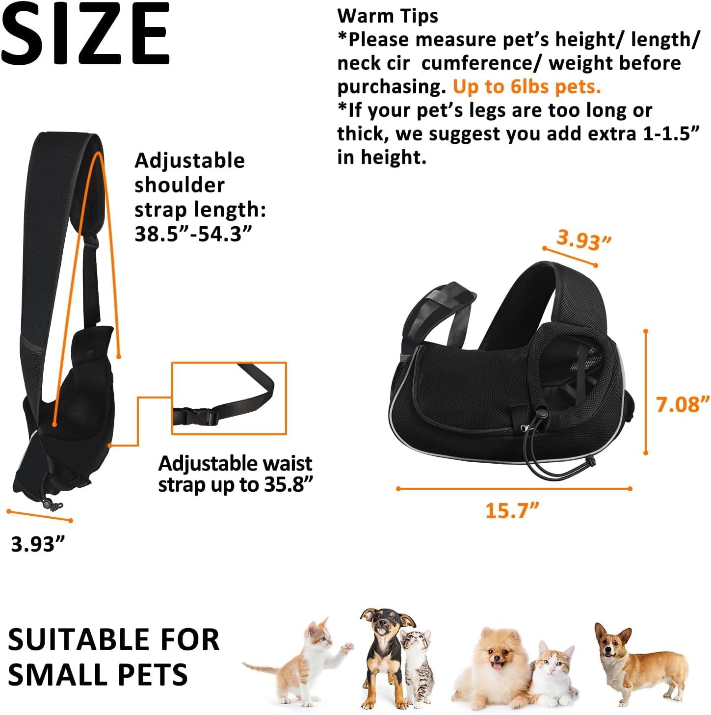 Stylish and Comfortable Pet Carrier Sling for Small Dogs, Cats, and Rabbits - Versatile Travel Bag with Safety Belt and Multiple Pockets in Black