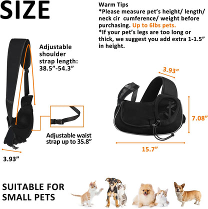 Stylish and Comfortable Pet Carrier Sling for Small Dogs, Cats, and Rabbits - Versatile Travel Bag with Safety Belt and Multiple Pockets in Black
