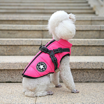 Dog Coat Waterproof with Harness Jacket Raincoat Winter Zip Coats Pet Hole Warm