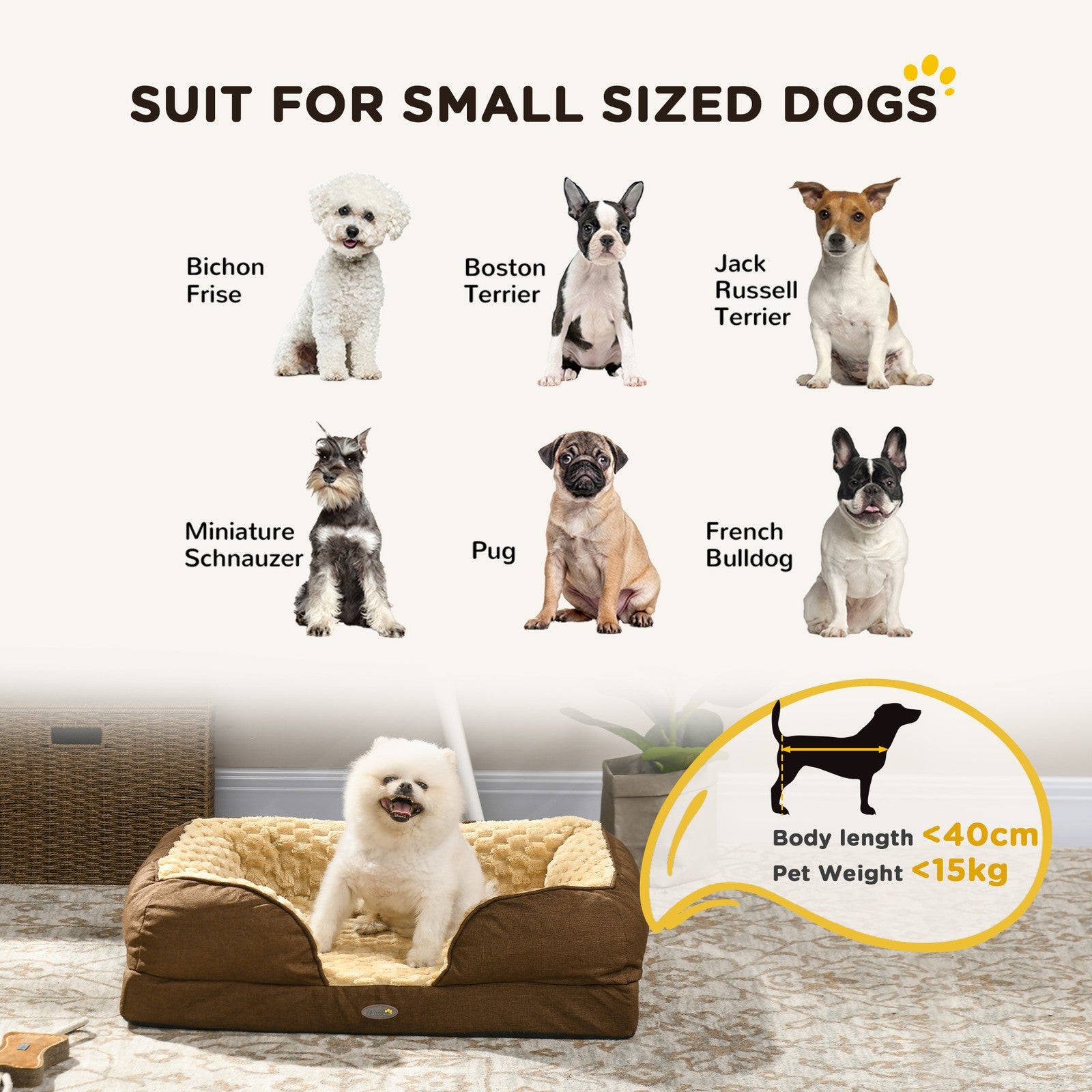 Pawhut Dog Bed Calming Pet Bed Dog Mattress for Small Dogs - Brown