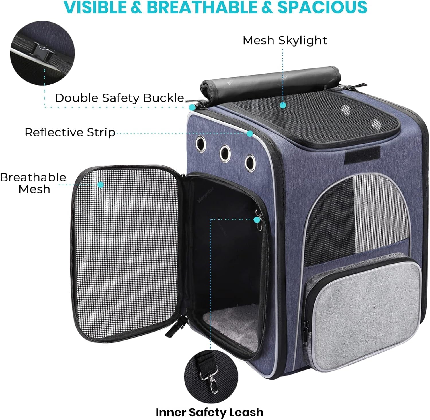 Cat Carrier Backpack - Foldable & Breathable Pet Carrier for Cats & Small Dogs, Perfect for Hiking & Travel with Safety Leash & Collapsible Bowl