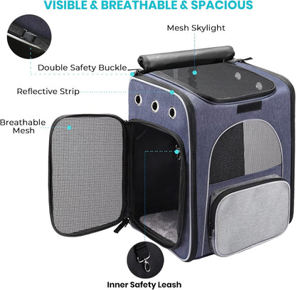 Cat Carrier Backpack - Foldable & Breathable Pet Carrier for Cats & Small Dogs, Perfect for Hiking & Travel with Safety Leash & Collapsible Bowl
