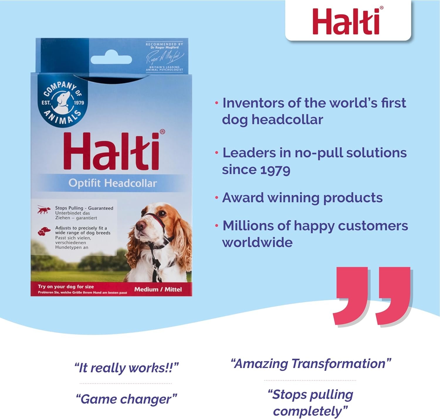 HALTI Optifit Headcollar Size Medium, Dog Head Harness to Stop Pulling on the Lead, Easy to Use, Adjustable & Reflective Head Collar for Dogs, Professional Anti-Pull Training Aid, Black