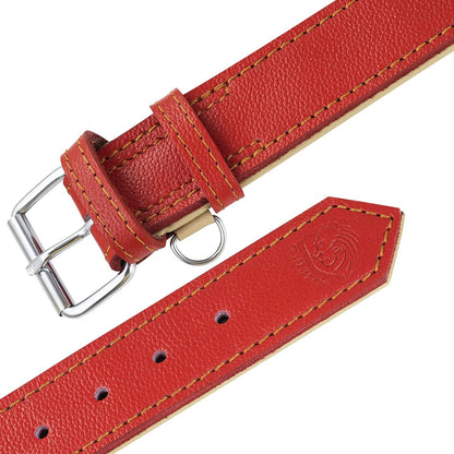 Riparo Genuine Leather Padded Dog Heavy Duty Adjustable Collar (L: 3.8CM Wide for 45.7CM - 53.3CM Neck, Red)