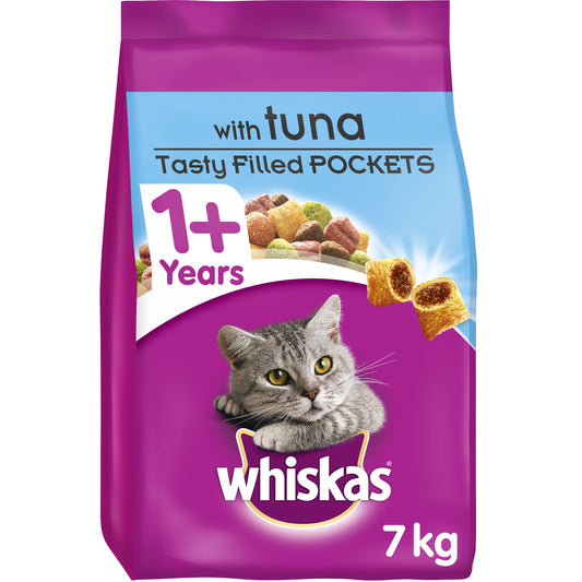 7Kg Whiskas 1+ Adult Complete Dry Cat Food with Tuna Bulk Pack Cat Biscuits