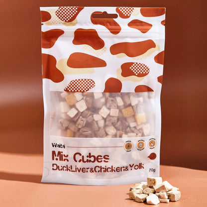 Waita Freeze Dried Mixed Cube (Duckliver & Chicken & Yolk) 70G - Cat Dog Pet Healthy Food Treats High Protein Training Reward