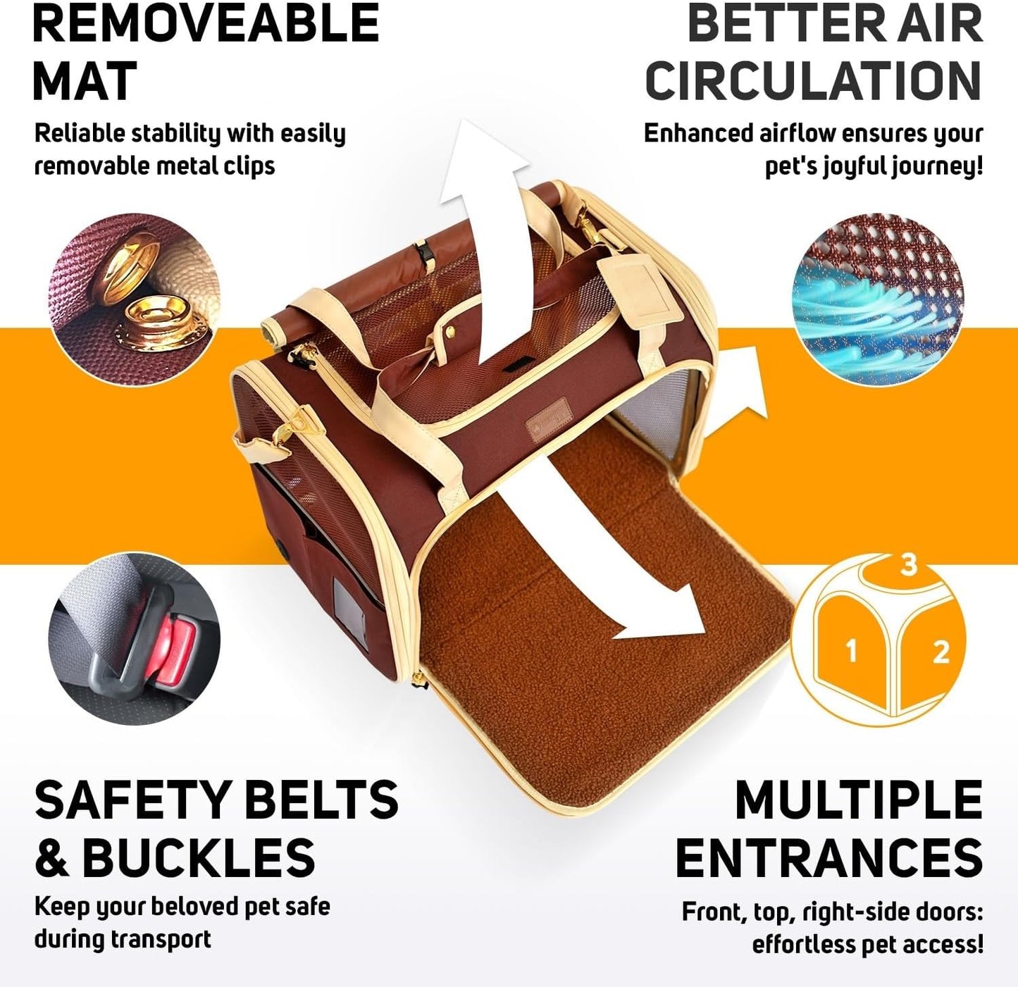 Pet Carrier Dog Carrier for Small Medium Dogs Large Cat Carrier Bag Pet Carriers for Cats Pet Carriers for Dogs Cat Bag Travel Carrier Small Dog Car Carrier Bag Foldable Pet Carrier (Brown L)