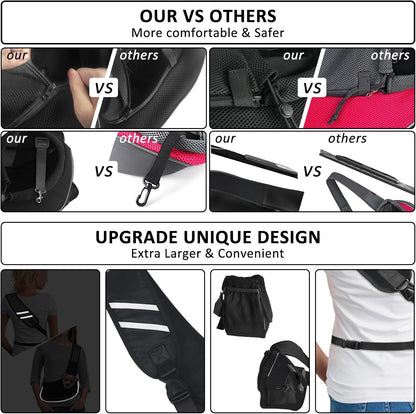 Stylish and Comfortable Pet Carrier Sling for Small Dogs, Cats, and Rabbits - Versatile Travel Bag with Safety Belt and Multiple Pockets in Black