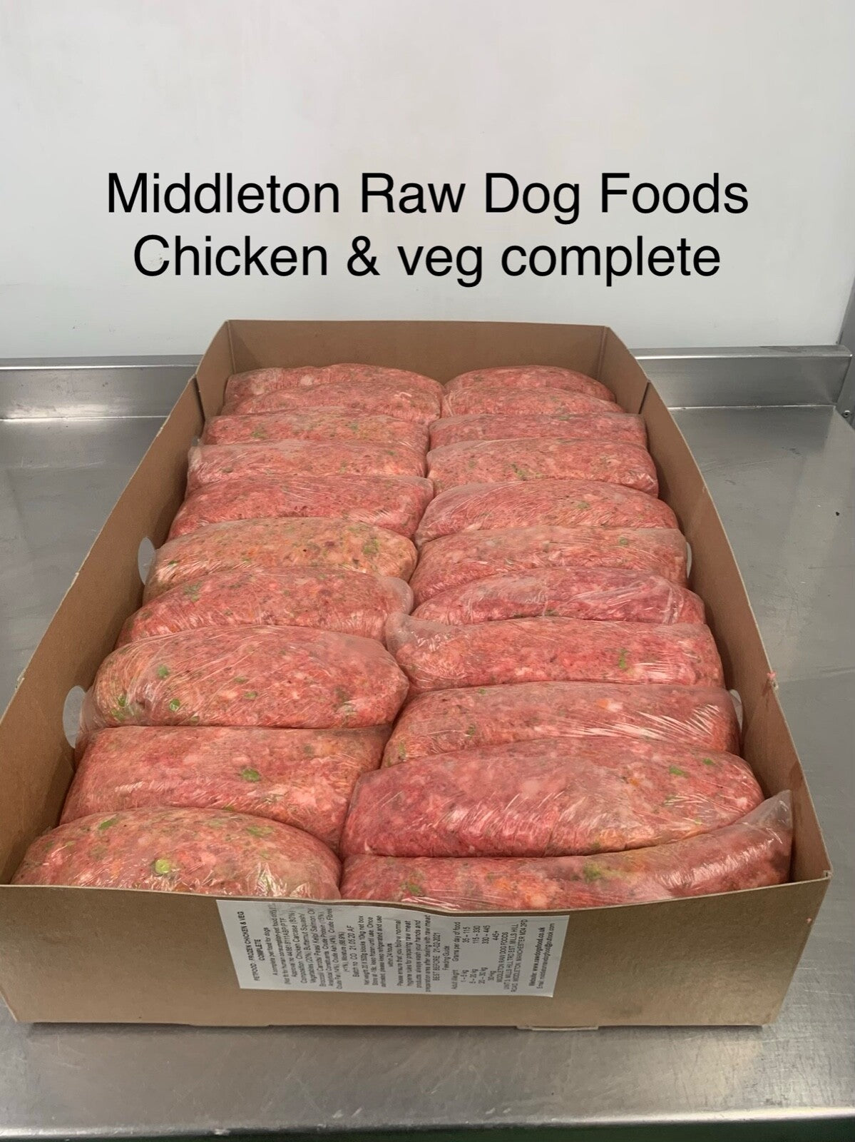 Dog Food Frozen Chicken & Veg Complete Meal 20X500G Chub 10Kg Box BARF RAW DIET
