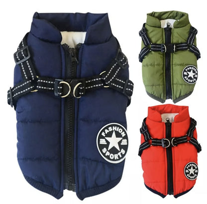 Dog Coat Waterproof with Harness Jacket Raincoat Winter Zip Coats Pet Hole Warm