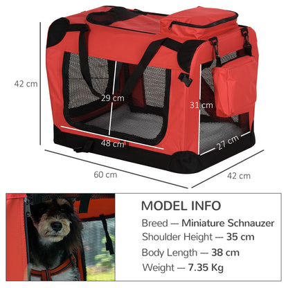 Pawhut 60Cm Foldable Pet Carrier, Soft Side Pet Travel Crate W/ Mat, Red