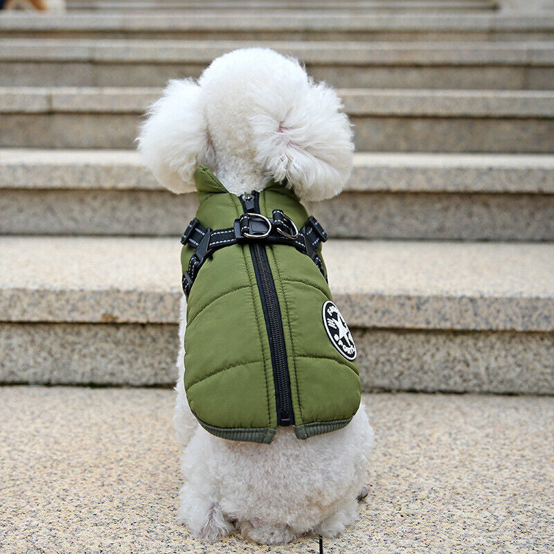 Dog Coat Waterproof with Harness Jacket Raincoat Winter Zip Coats Pet Hole Warm