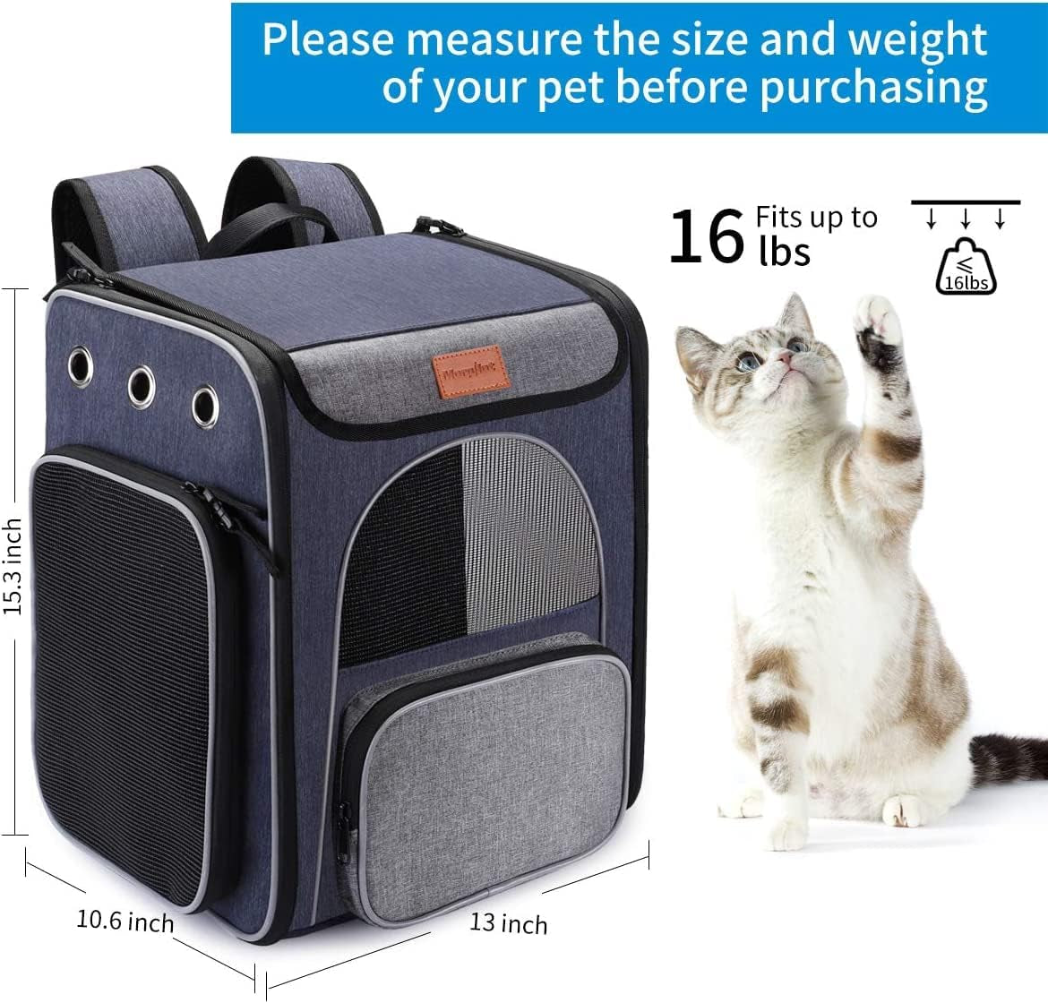 Cat Carrier Backpack - Foldable & Breathable Pet Carrier for Cats & Small Dogs, Perfect for Hiking & Travel with Safety Leash & Collapsible Bowl