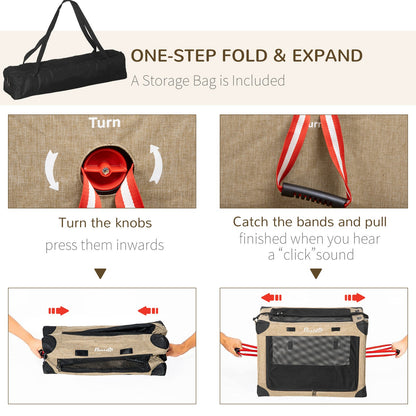 Pawhut Collapsible Dog Crate Foldable Pet Carrier for Cats Small Dog 65X45X45Cm