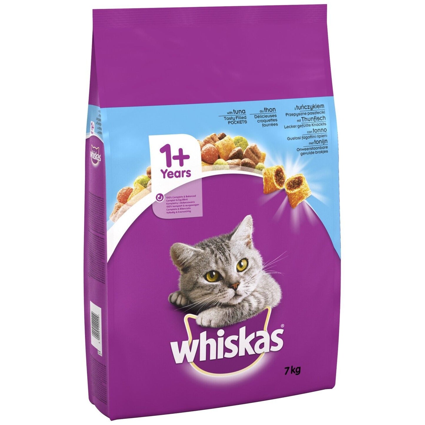 7Kg Whiskas 1+ Adult Complete Dry Cat Food with Tuna Bulk Pack Cat Biscuits