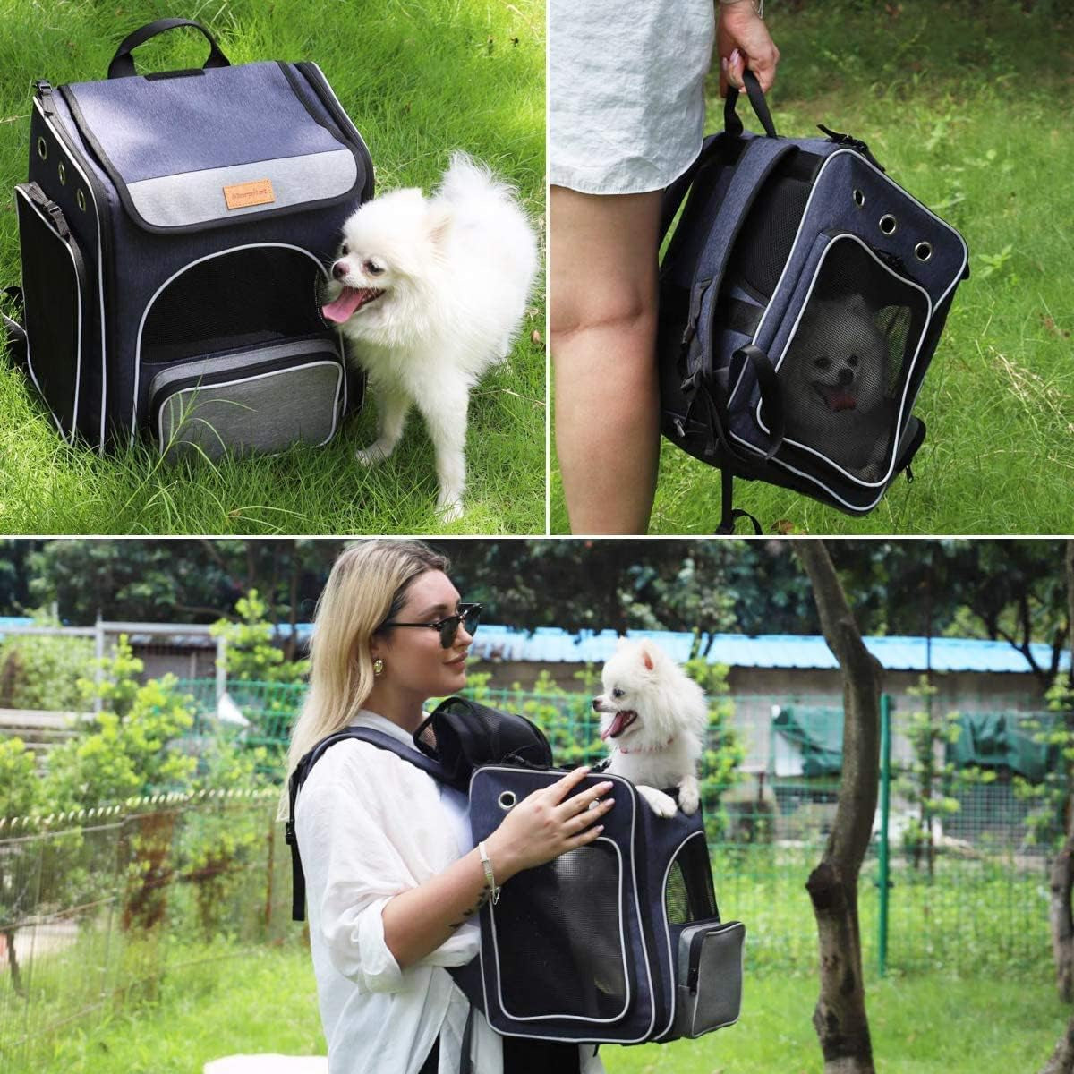 Cat Carrier Backpack - Foldable & Breathable Pet Carrier for Cats & Small Dogs, Perfect for Hiking & Travel with Safety Leash & Collapsible Bowl