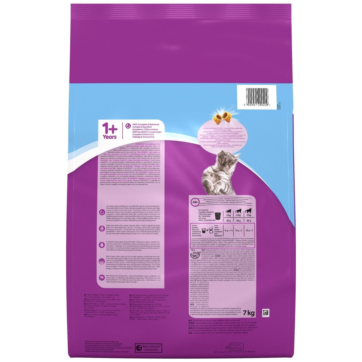 7Kg Whiskas 1+ Adult Complete Dry Cat Food with Tuna Bulk Pack Cat Biscuits