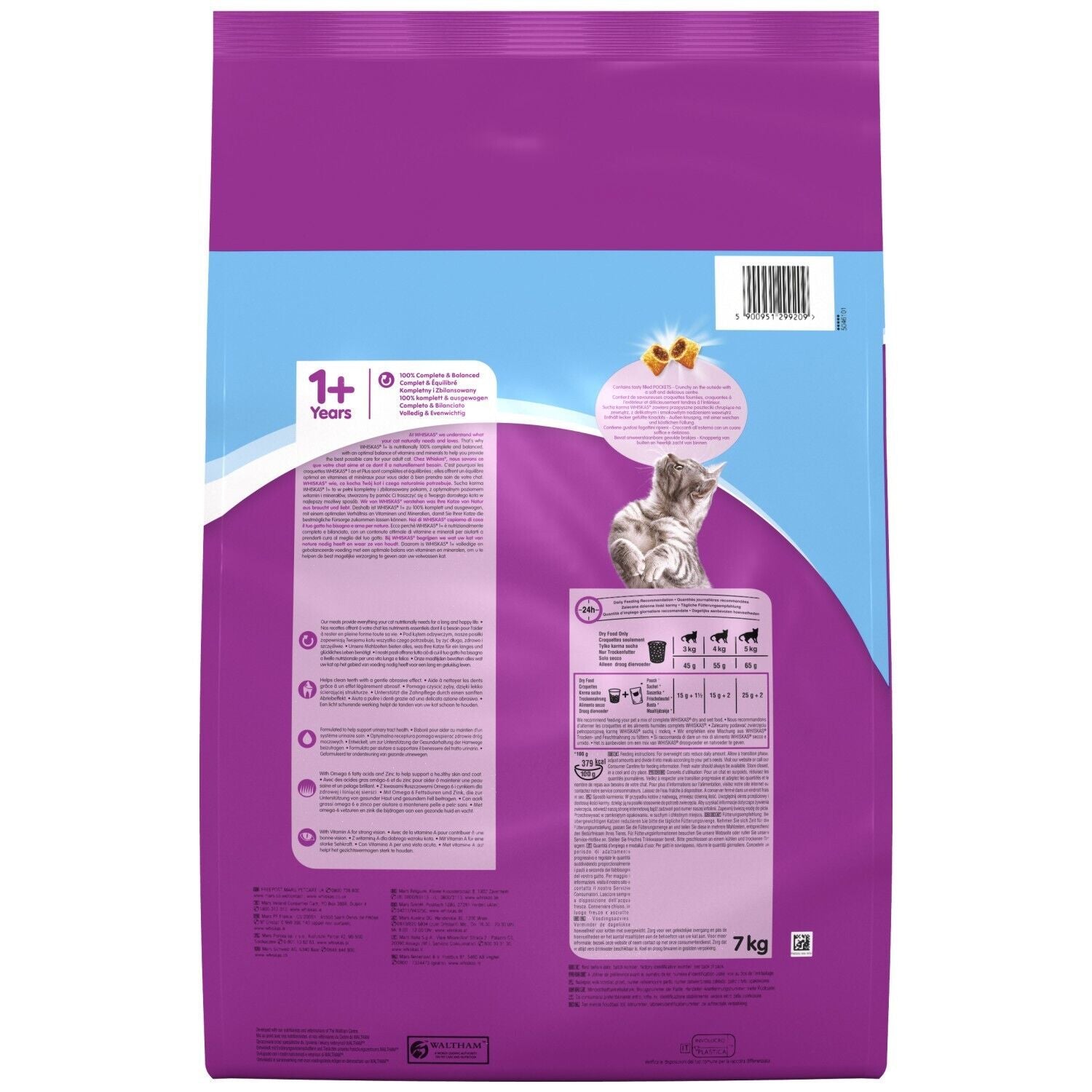 7Kg Whiskas 1+ Adult Complete Dry Cat Food with Tuna Bulk Pack Cat Biscuits